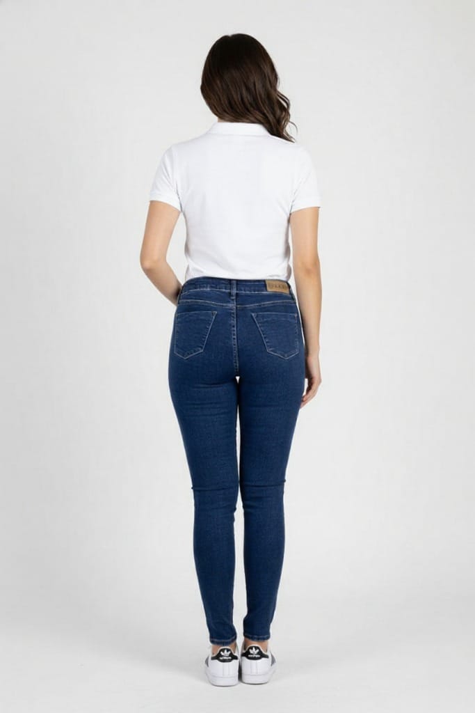 Ženske farmerice od teksasa Ženske farmerice od teksasa, slika modela sa zadnje strane