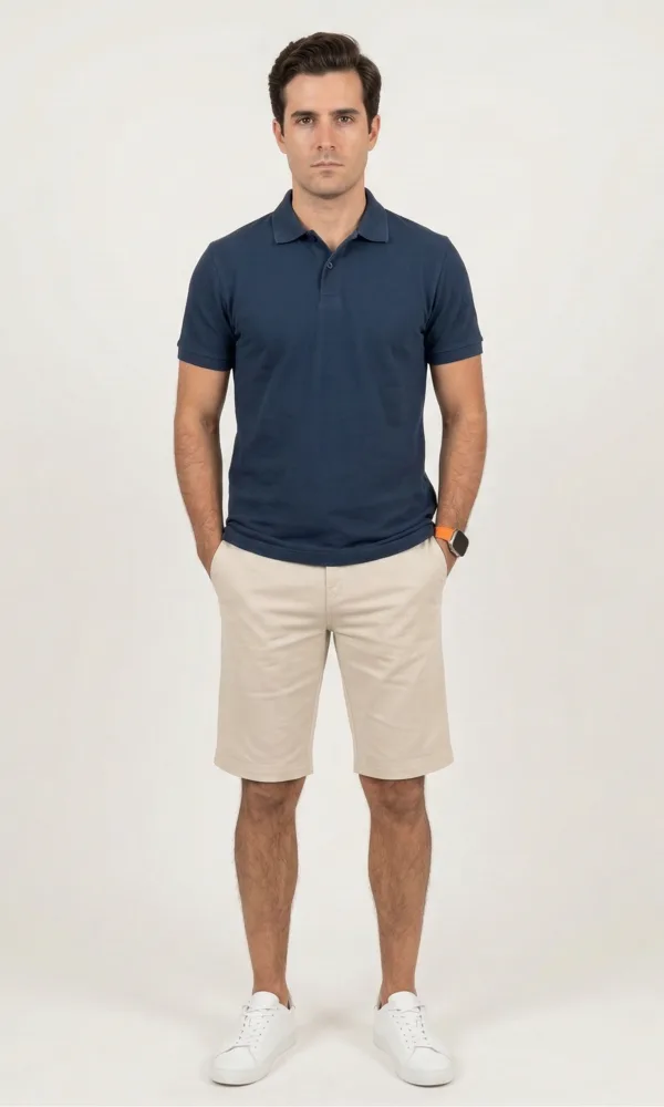 Bež šorc - Bez-sorc-1.png Muški bež šorc u casual stilu. Savršen izbor za leto. Detaljan prikaz bež šorca.