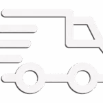 Ilustracija belog kamiona za brzu dostavu na plavoj pozadini.