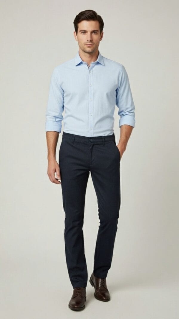 Elegantne muške pantalone sa teksturom, regular fit. Tamnoplave pantalone za muškarce.