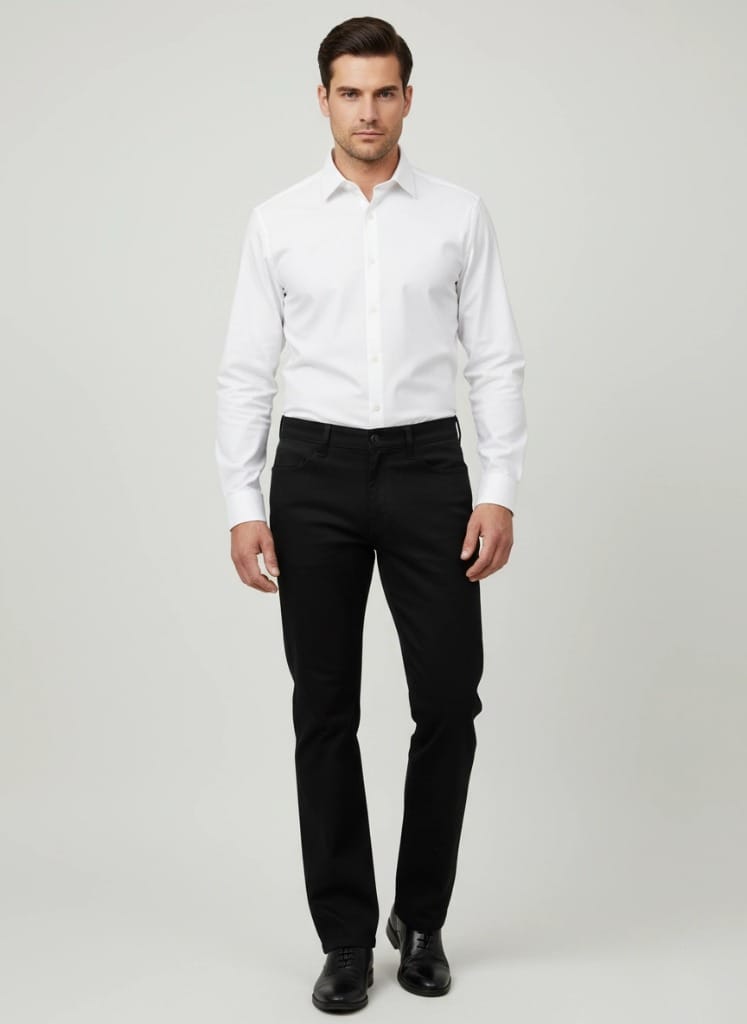 Deblje pantalone-široka nogavica Crne pantalone sa širokom nogavicom na modelu