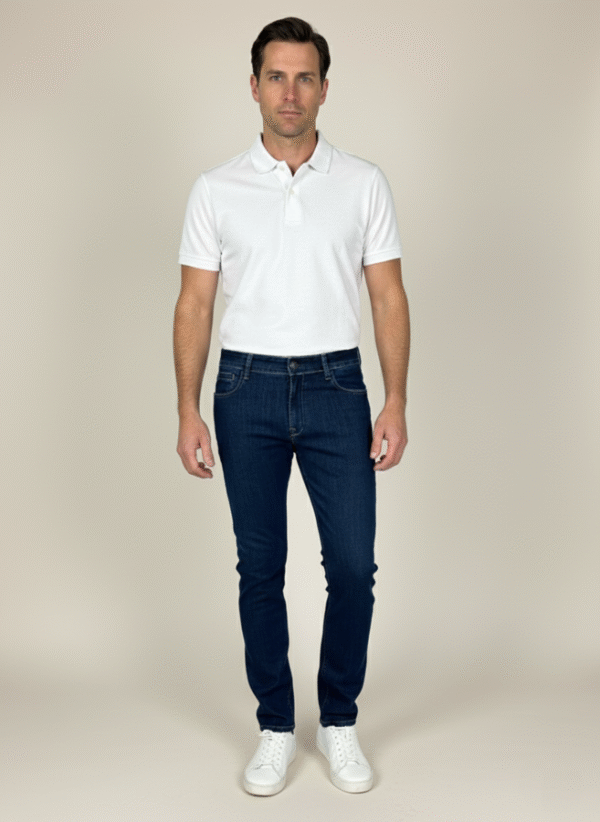 Tamni teksas muške farmerke slim fit slika na modelu