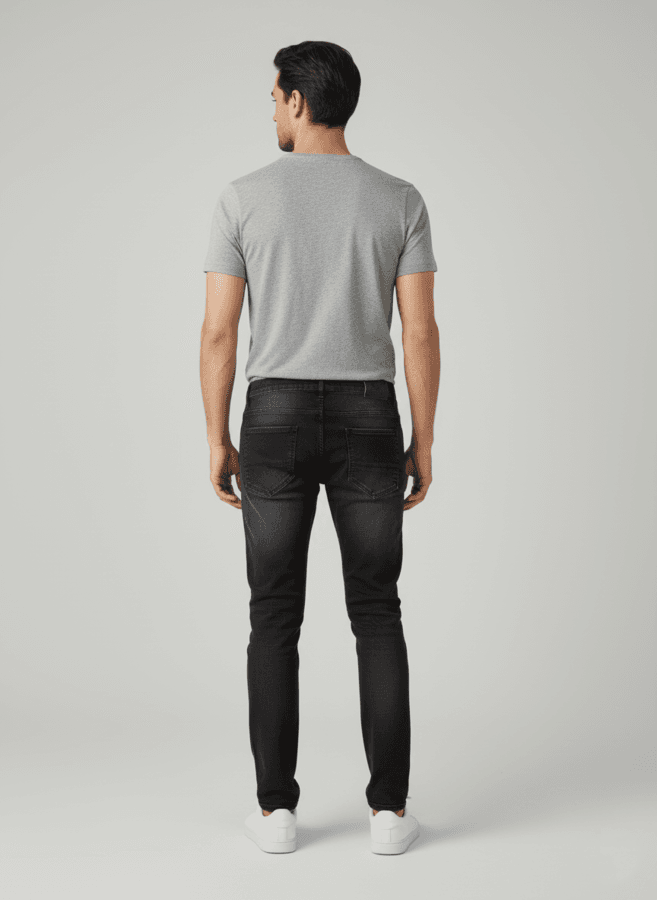 Muške crne farmerke Muške crne farmerke slika na modelu suprotna strana