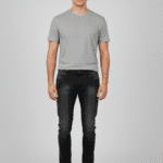 Muške crne farmerke slim fit, slika na modelu