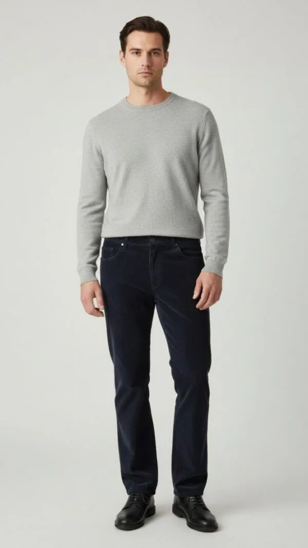 Muške teget pantalone od somota, slika na modelu