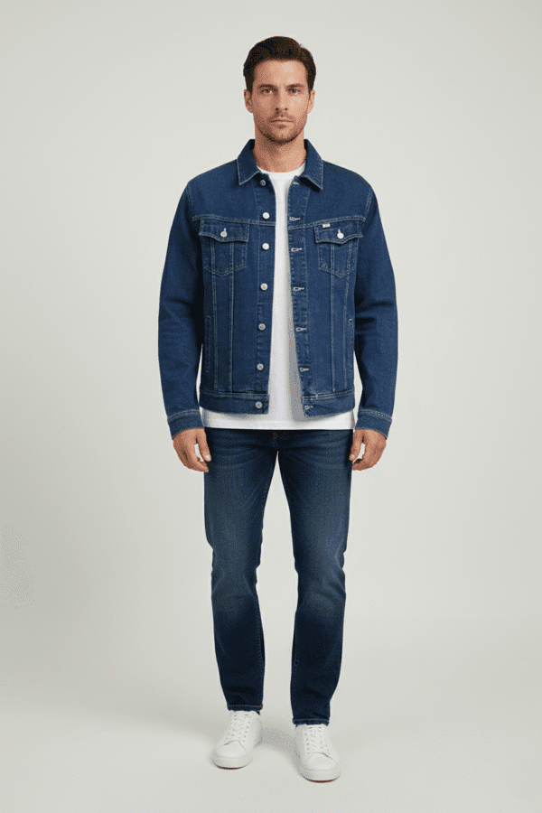 Muškarac u teksas jakni i farmerkama. Nova kolekcija. Muškarac u teksas jakni i farmerkama. Nova kolekcija.