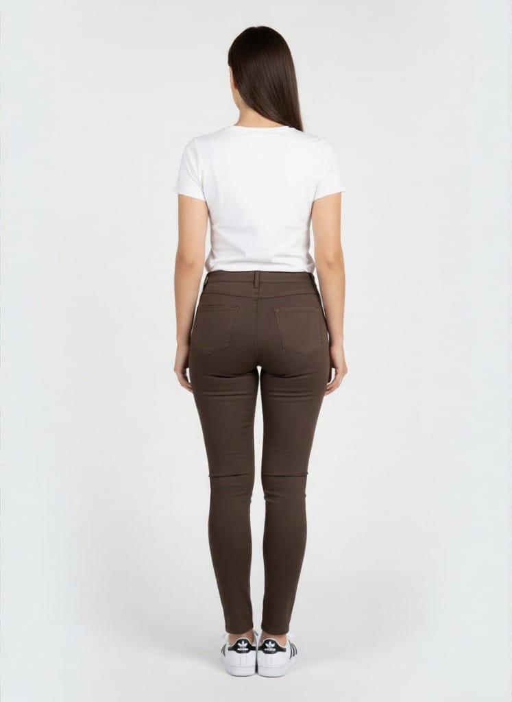 188 30 1 Braon ženske pantalone od kepera, slika od pozadi