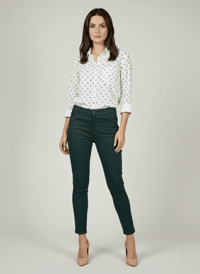 Ženske maslinasto zelene pantalone Ženske maslinasto zelene pantalone od kepera na manakenki, dužina 7/8