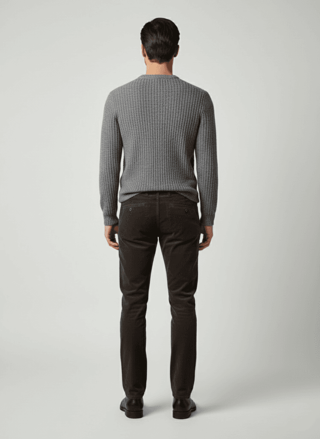 208, (2) Elegantna braon muška pantalona od somota, slika na manakenu, od pozadi