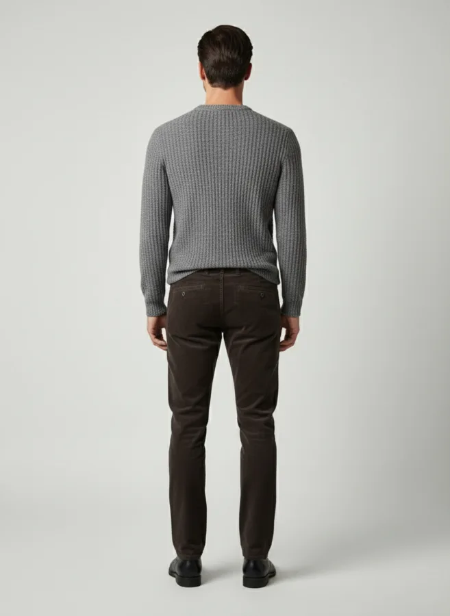 208, (2) Elegantna braon muška pantalona od somota, slika na manakenu, od pozadi