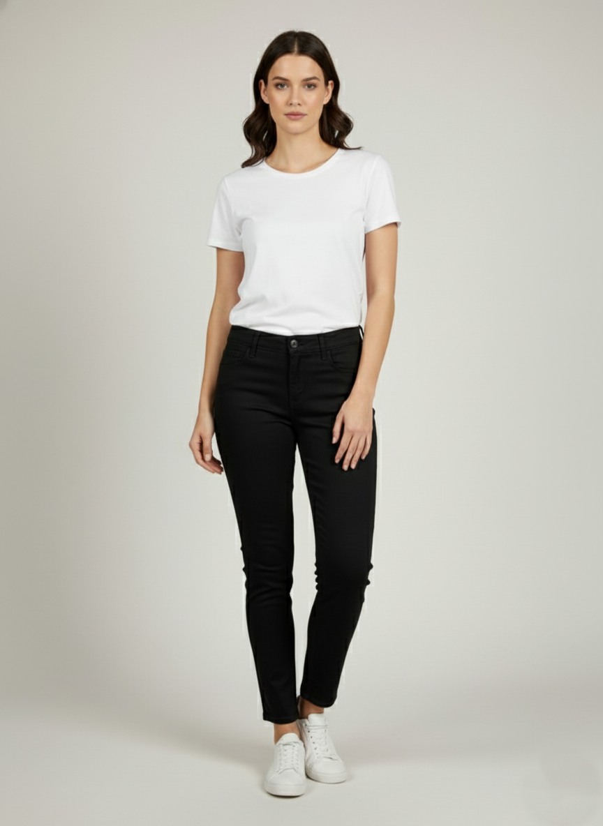 Ženske crne pantalone 7/8, uskog kroja. Moderne i elegantne pantalone za žene. Ženske crne pantalone 7/8, uskog kroja. Moderne i elegantne pantalone za žene.