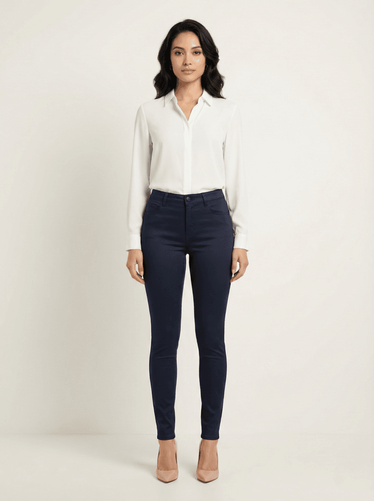 Teget ženske pantalone - model 186-30 Elegantne teget ženske pantalone, slim fit model za stilizovan izgled.