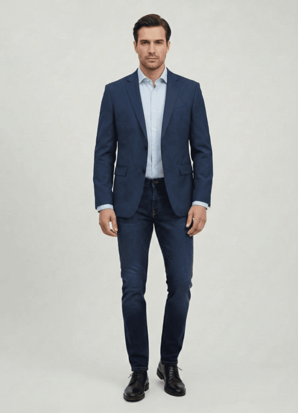 Indigo teksas farmerice sa elastinom, tamno plave boje, klasičan stil.